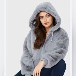 Bershka Soft Gray Plush Hooded Coat